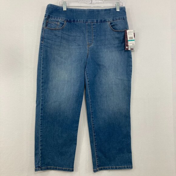 New Gloria Vanderbilt size 16 Blue Medium Wash Stretch Pull-on Capri Jeans - Picture 1 of 11
